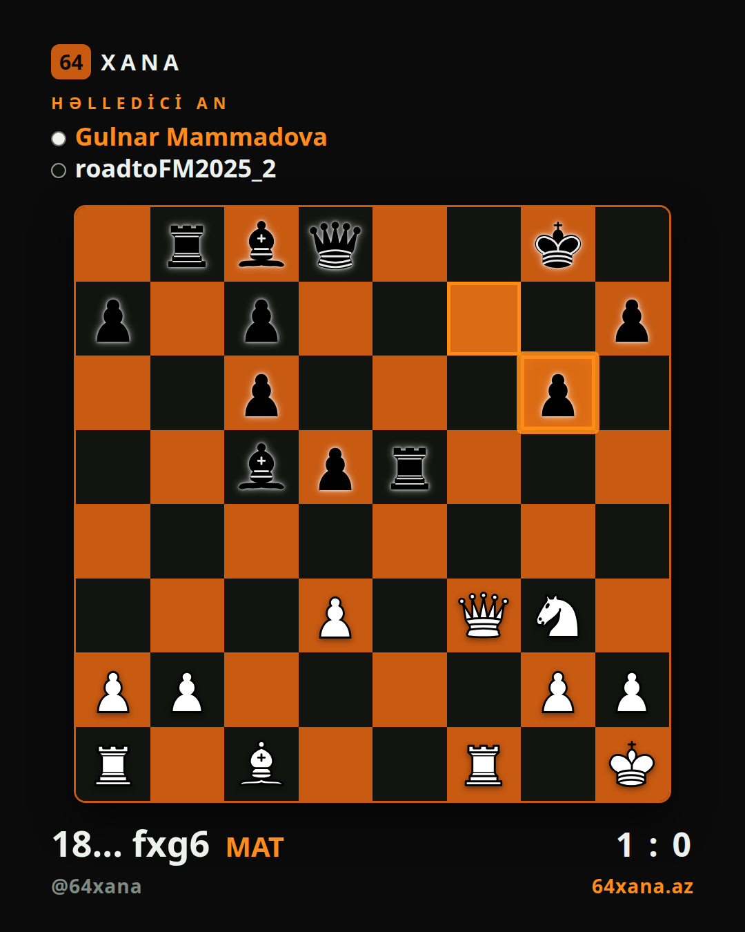 Gulnar Mammadova — roadtoFM2025_2 · 1-0 · Chess.com bullet