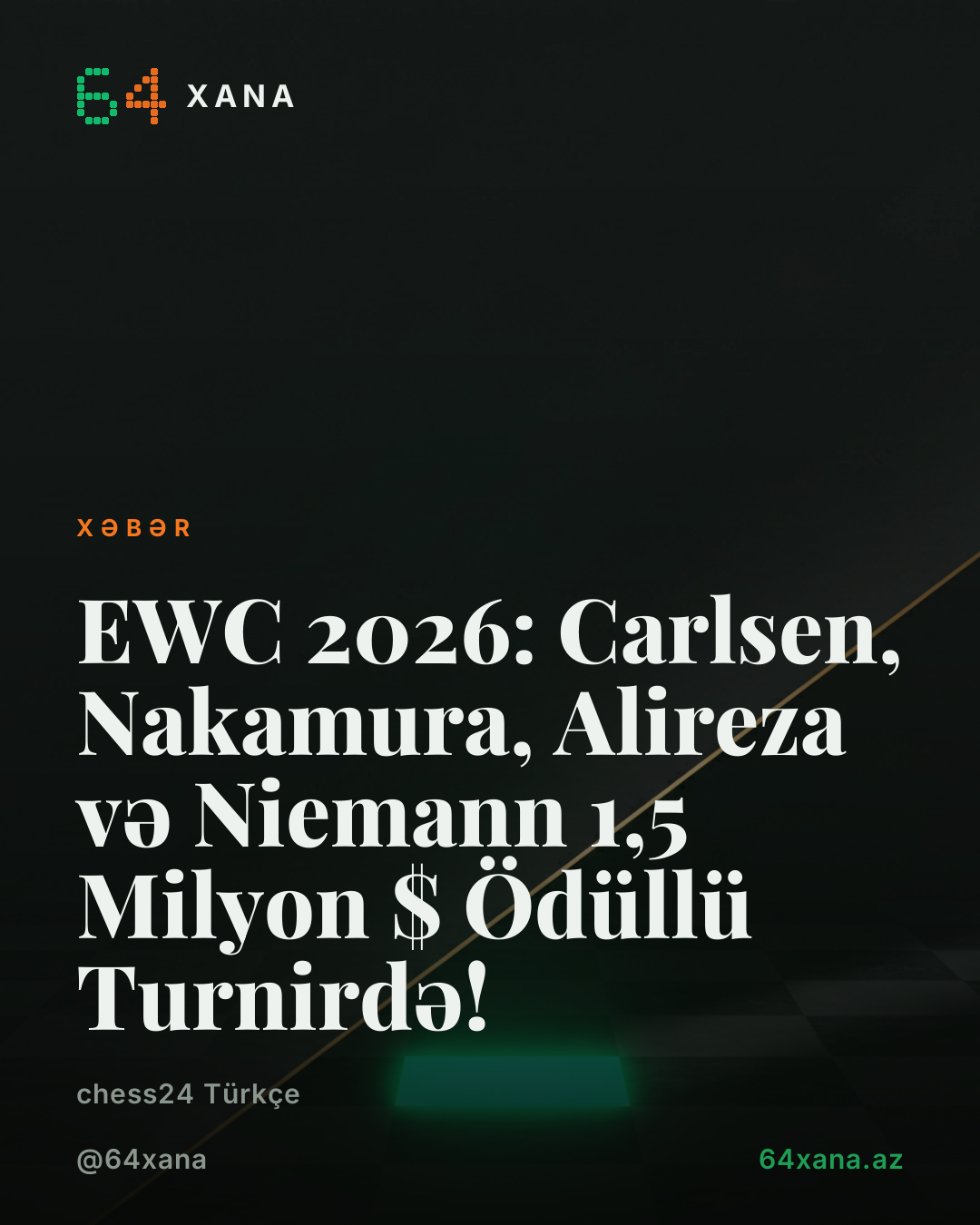EWC 2026: Carlsen, Nakamura, Alireza və Niemann 1,5 Milyon $ Ödüllü Turnirdə!